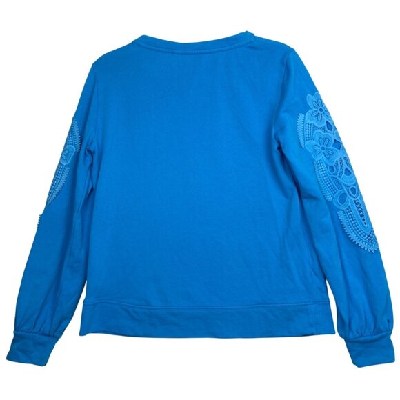 Lilly Pulitzer Women's XS Blue Pullover Sweatshirt Lace Crochet Sleeve Casual - Picture 7 of 12